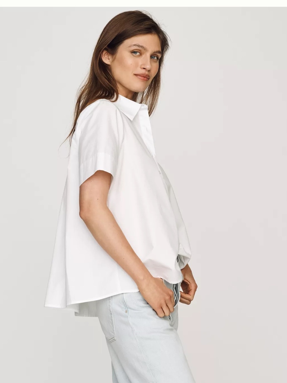Anthropologie White Short Sleeve Button-Front Women's Top